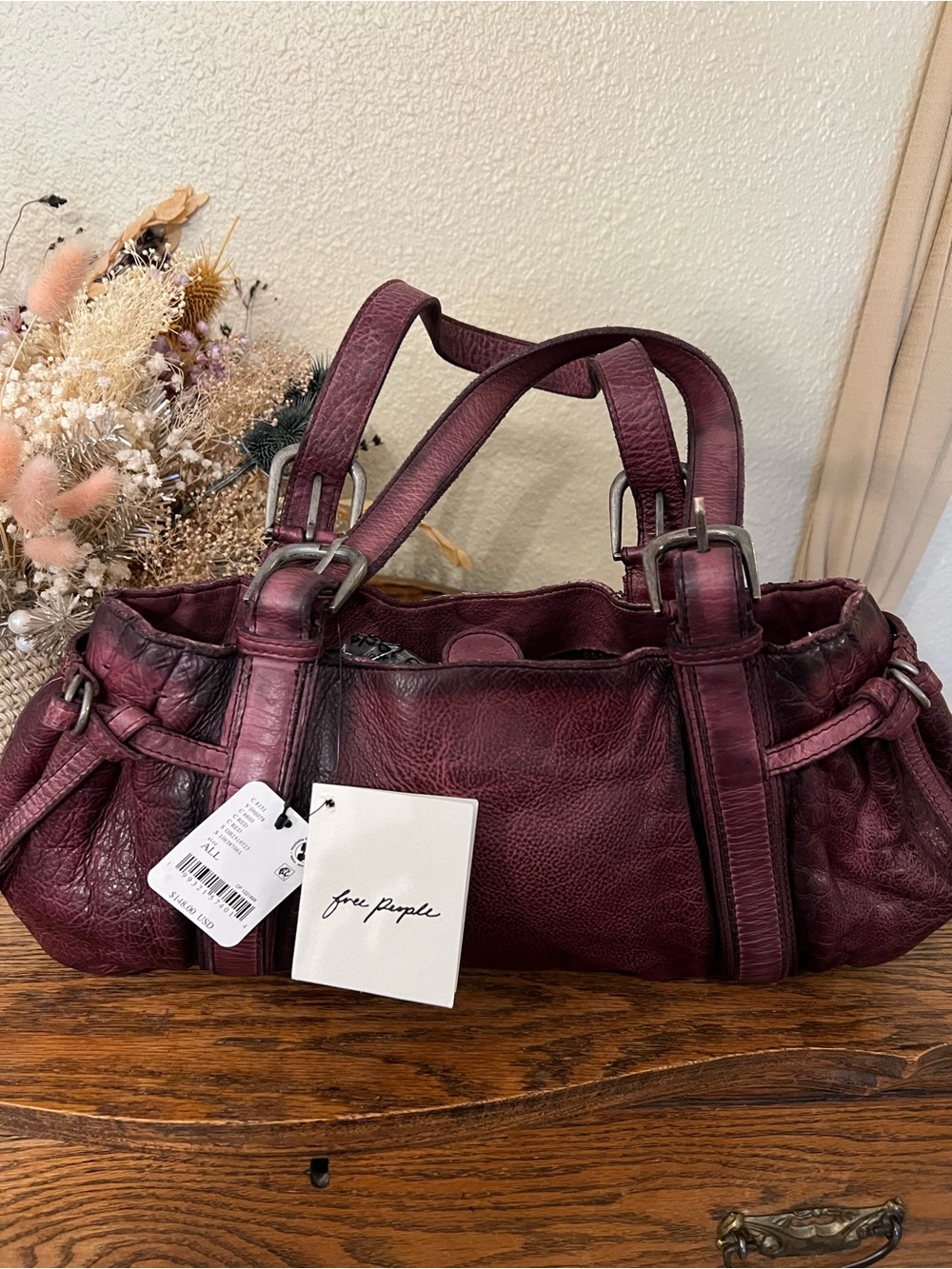 Free People Copenhagen Leather Shoulder Bag In Red NWT - Picture 2 of 4